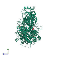 PDB entry 3qr0 coloured by chain, side view.