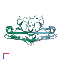 PDB entry 3qr2 coloured by chain, top view.