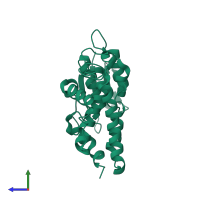 PDB entry 3qr6 coloured by chain, side view.