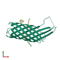 PDB entry 3qra coloured by chain, front view.