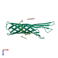 PDB entry 3qra coloured by chain, top view.