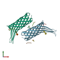 PDB entry 3qrc coloured by chain, front view.