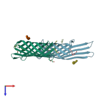 PDB entry 3qrc coloured by chain, top view.
