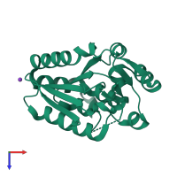 PDB entry 3qre coloured by chain, top view.