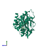 PDB entry 3qrk coloured by chain, side view.