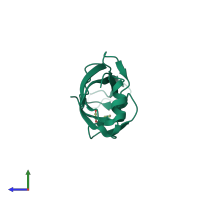 PDB entry 3qrl coloured by chain, side view.