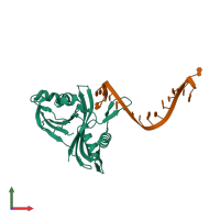 PDB entry 3qrq coloured by chain, front view.