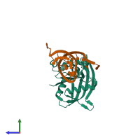 PDB entry 3qrq coloured by chain, side view.