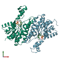 PDB entry 3qrw coloured by chain, front view.