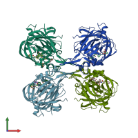 PDB entry 3qs1 coloured by chain, front view.