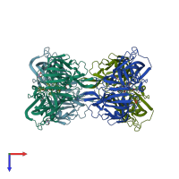 PDB entry 3qs1 coloured by chain, top view.