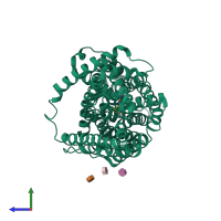 PDB entry 3qs6 coloured by chain, side view.