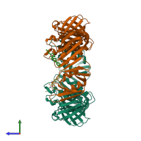 PDB entry 3qsb coloured by chain, side view.