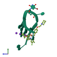 PDB entry 3qsc coloured by chain, side view.