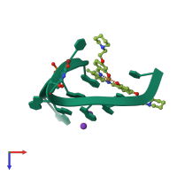 PDB entry 3qsc coloured by chain, top view.