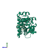 PDB entry 3qsg coloured by chain, side view.