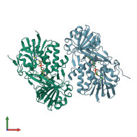 PDB entry 3qsm coloured by chain, front view.