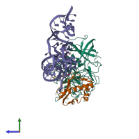PDB entry 3qsy coloured by chain, side view.