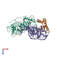 PDB entry 3qsy coloured by chain, top view.