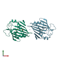 PDB entry 3qsz coloured by chain, front view.