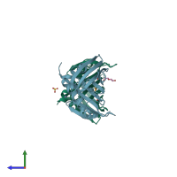 PDB entry 3qsz coloured by chain, side view.