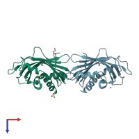 PDB entry 3qsz coloured by chain, top view.