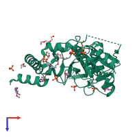 PDB entry 3qt4 coloured by chain, top view.