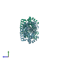 PDB entry 3qt5 coloured by chain, side view.