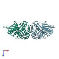 PDB entry 3qt5 coloured by chain, top view.