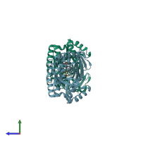 PDB entry 3qt8 coloured by chain, side view.