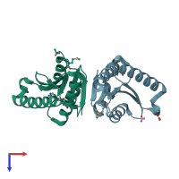 PDB entry 3qtb coloured by chain, top view.