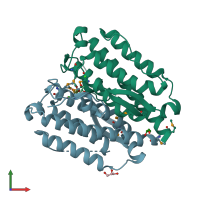 PDB entry 3qth coloured by chain, front view.