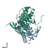 PDB entry 3qth coloured by chain, side view.