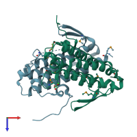 PDB entry 3qth coloured by chain, top view.