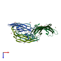 PDB entry 3qtk coloured by chain, top view.