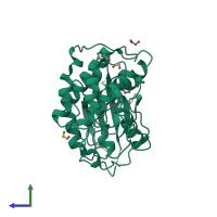PDB entry 3qtw coloured by chain, side view.