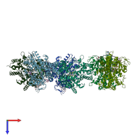 PDB entry 3qu8 coloured by chain, top view.