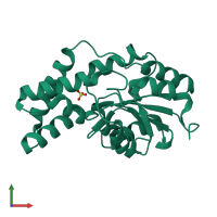 PDB entry 3qub coloured by chain, front view.