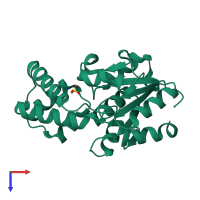 PDB entry 3qub coloured by chain, top view.