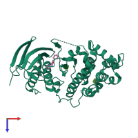 PDB entry 3qud coloured by chain, top view.