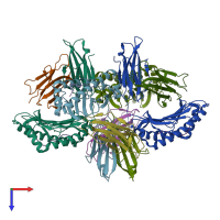 PDB entry 3qul coloured by chain, top view.