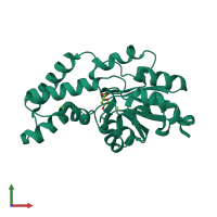 PDB entry 3qut coloured by chain, front view.