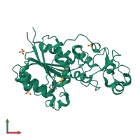 PDB entry 3qv2 coloured by chain, front view.