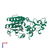 PDB entry 3qv2 coloured by chain, top view.