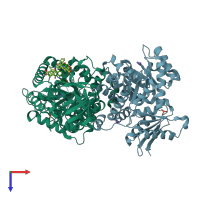 PDB entry 3qv6 coloured by chain, top view.