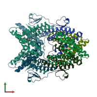 PDB entry 3qvd coloured by chain, front view.