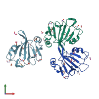 PDB entry 3qve coloured by chain, front view.