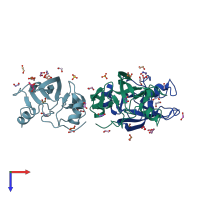 PDB entry 3qve coloured by chain, top view.