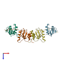 PDB entry 3qvg coloured by chain, top view.