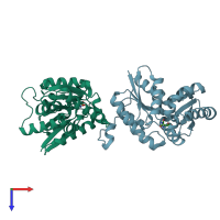PDB entry 3qvl coloured by chain, top view.